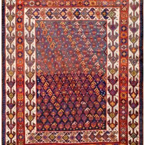 Antique Persian Qashqai (Ghashgaie) Carpet 5'8"×6'6" Late 19th Century, Tribal South Persian