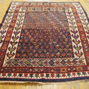 Antique Persian Qashqai (Ghashgaie) Carpet 5'8"×6'6" Late 19th Century, Tribal South Persian - detail view 1