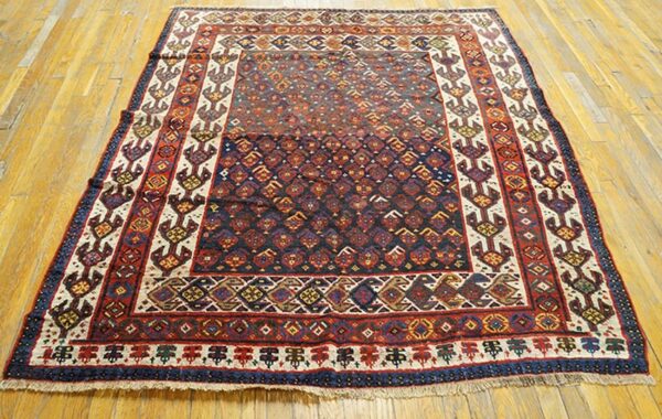 Antique persian qashqai (ghashgaie) carpet 5'8"×6'6" late 19th century, tribal south persian - detail view 1