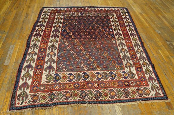 Antique persian qashqai (ghashgaie) carpet 5'8"×6'6" late 19th century, tribal south persian - detail view 5