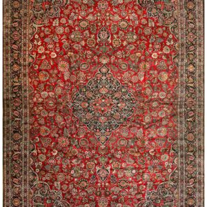 Antique Persian Qazvin (Kazvin) Carpet 13'11"×20'6" Claret & Dark Blue, Circa 1940