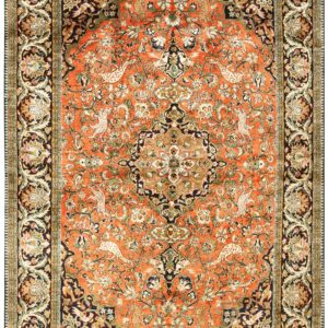 Antique Persian Qum Silk Rug 4'7"Ã—7'4" Hand-Knotted Silk, Central Persia