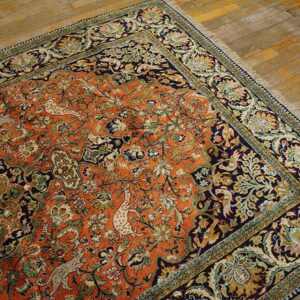 Antique Persian Qum Silk Rug 4'7"Ã—7'4" Hand-Knotted Silk, Central Persia - detail view 2