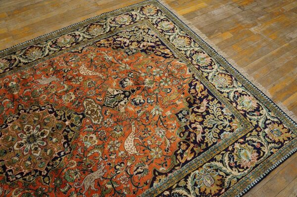Antique persian qum silk rug 4'7"ã—7'4" hand-knotted silk, central persia - detail view 2