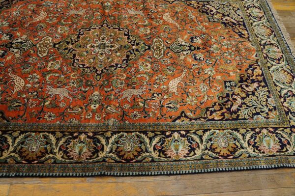 Antique persian qum silk rug 4'7"ã—7'4" hand-knotted silk, central persia - detail view 3