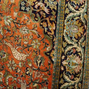 Antique Persian Qum Silk Rug 4'7"Ã—7'4" Hand-Knotted Silk, Central Persia - detail view 4