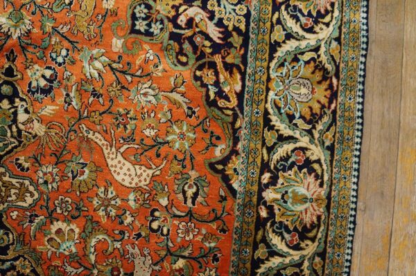 Antique persian qum silk rug 4'7"ã—7'4" hand-knotted silk, central persia - detail view 4