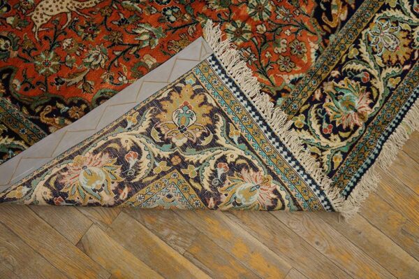 Antique persian qum silk rug 4'7"ã—7'4" hand-knotted silk, central persia - detail view 5