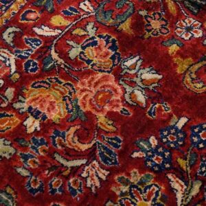 Antique Persian Sarouk Rug 11'4"×17'9" Red Floral, Hand-Knotted Wool, 1930s - detail view 2