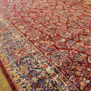 Antique Persian Sarouk Rug 11'4"×17'9" Red Floral, Hand-Knotted Wool, 1930s - detail view 5