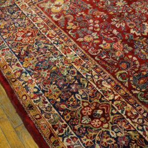 Antique Persian Sarouk Rug 11'4"×17'9" Red Floral, Hand-Knotted Wool, 1930s - detail view 7