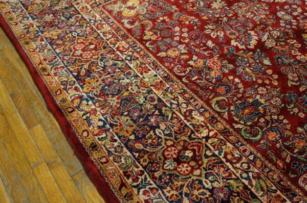 Antique persian sarouk rug 11'4"×17'9" red floral, hand-knotted wool, 1930s - detail view 7