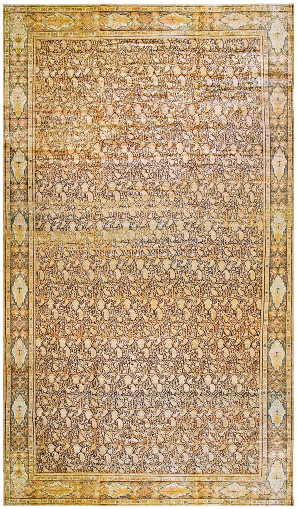Antique persian senneh rug 12'×22'6" blue foliate design, 1900s