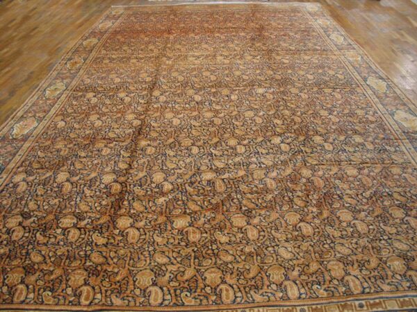 Antique persian senneh rug 12'×22'6" blue foliate design, 1900s - detail view 1