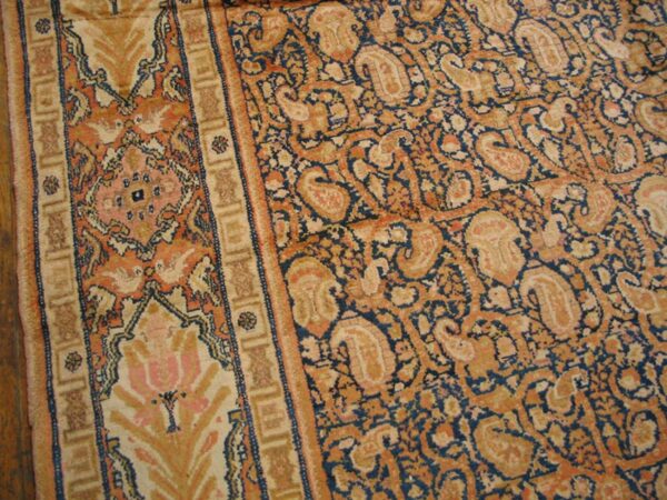 Antique persian senneh rug 12'×22'6" blue foliate design, 1900s - detail view 2