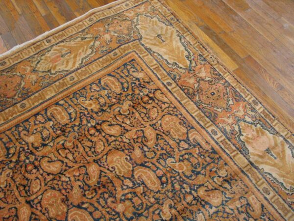 Antique persian senneh rug 12'×22'6" blue foliate design, 1900s - detail view 3