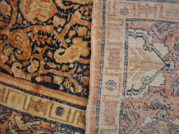 Antique persian senneh rug 12'×22'6" blue foliate design, 1900s - detail view 4
