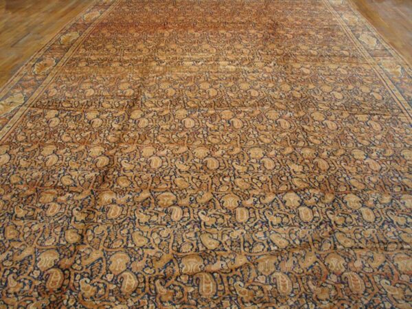Antique persian senneh rug 12'×22'6" blue foliate design, 1900s - detail view 5