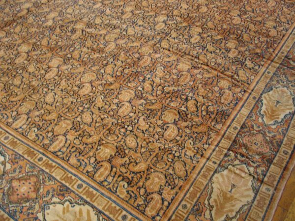 Antique persian senneh rug 12'×22'6" blue foliate design, 1900s - detail view 6