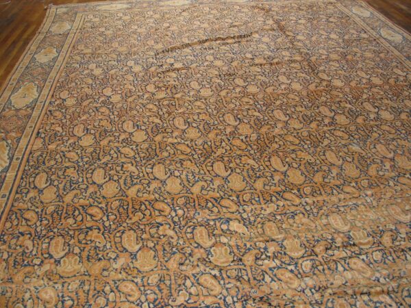 Antique persian senneh rug 12'×22'6" blue foliate design, 1900s - detail view 7