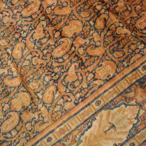 Antique Persian Senneh Rug 12'×22'6" Blue Foliate Design, 1900s - detail view 8