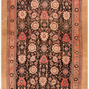 Antique Persian Serab Carpet 12'×20'6" Blue Geometric, Hand-Knotted Wool, 1890s