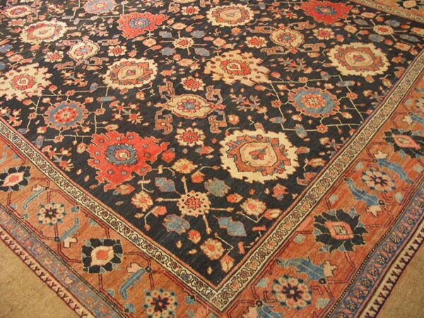Antique persian serab carpet 12'×20'6" blue geometric, hand-knotted wool, 1890s 2 Antique persian serab carpet 12'×20'6" blue geometric, hand-knotted wool, 1890s - detail view 1