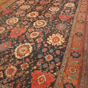 Antique Persian Serab Carpet 12'×20'6" Blue Geometric, Hand-Knotted Wool, 1890s - detail view 3