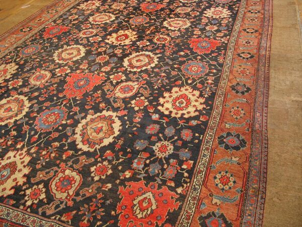 Antique persian serab carpet 12'×20'6" blue geometric, hand-knotted wool, 1890s 4 Antique persian serab carpet 12'×20'6" blue geometric, hand-knotted wool, 1890s - detail view 3