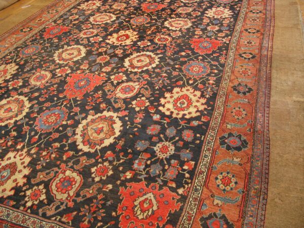 Antique persian serab carpet 12'×20'6" blue geometric, hand-knotted wool, 1890s 5 Antique persian serab carpet 12'×20'6" blue geometric, hand-knotted wool, 1890s - detail view 4
