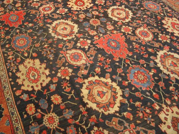 Antique persian serab carpet 12'×20'6" blue geometric, hand-knotted wool, 1890s 6 Antique persian serab carpet 12'×20'6" blue geometric, hand-knotted wool, 1890s - detail view 5