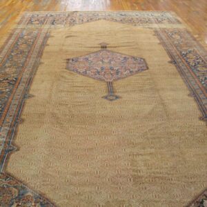 Antique Persian Serab Carpet 10'6"×17'6" Camel & Blue, 19th Century, Northwestern Persia - detail view 1
