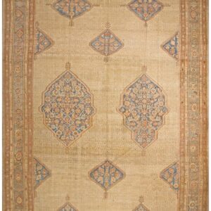 Antique Persian Serab Carpet 11'6"×18'9" Camel & Light Blue Medallion, Circa 1890