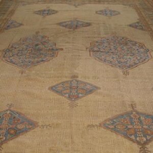 Antique Persian Serab Carpet 11'6"×18'9" Camel & Light Blue Medallion, Circa 1890 - detail view 1