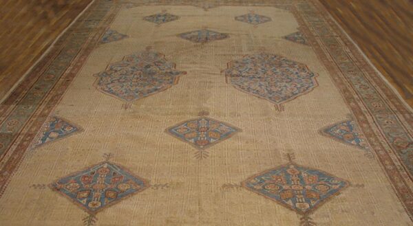 Antique persian serab carpet 11'6"×18'9" camel & light blue medallion, circa 1890 2 Antique persian serab carpet 11'6"×18'9" camel & light blue medallion, circa 1890 - detail view 1