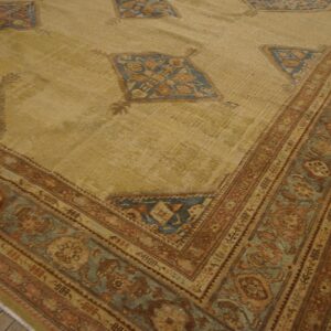 Antique Persian Serab Carpet 11'6"×18'9" Camel & Light Blue Medallion, Circa 1890 - detail view 6