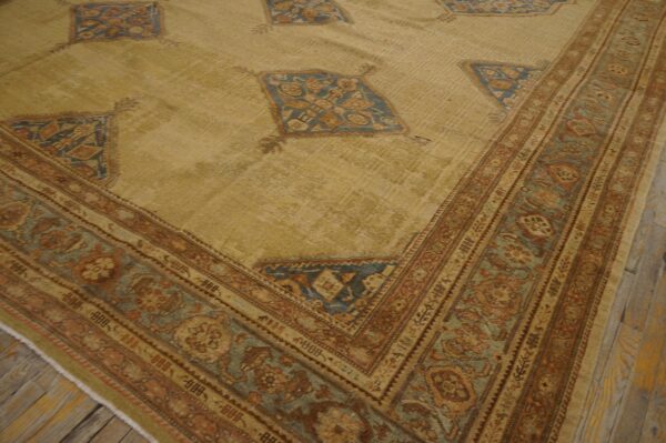 Antique persian serab carpet 11'6"×18'9" camel & light blue medallion, circa 1890 7 Antique persian serab carpet 11'6"×18'9" camel & light blue medallion, circa 1890 - detail view 6