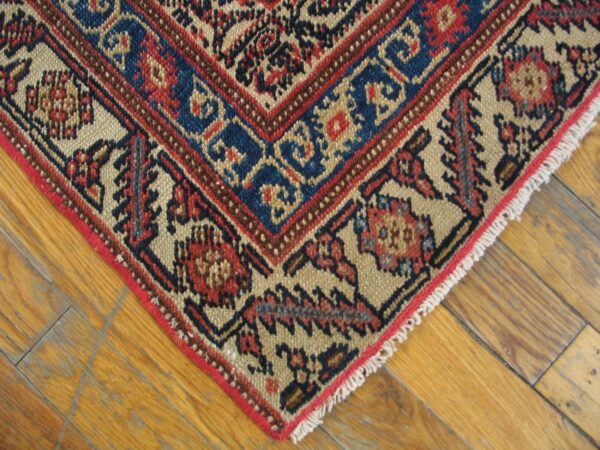 Antique persian seraband gallery carpet 6'1"×12'4" red & blue, early 20th century - detail view 1