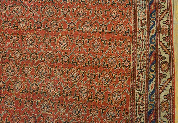 Antique persian seraband gallery carpet 6'1"×12'4" red & blue, early 20th century - detail view 2