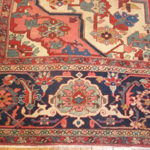 Antique Persian Serapi Carpet 12'6"×18'9" Red & Navy Geometric, Circa 1890 - detail view 2