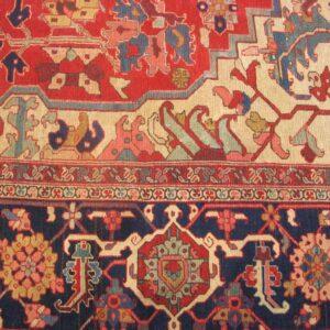 Antique Persian Serapi Carpet 12'6"×18'9" Red & Navy Geometric, Circa 1890 - detail view 3