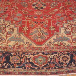 Antique Persian Serapi Carpet 12'6"×18'9" Red & Navy Geometric, Circa 1890 - detail view 4