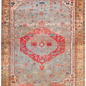 Antique Persian Serapi Carpet 16'8"×24'10" Sky Blue & Camel, Circa 1890