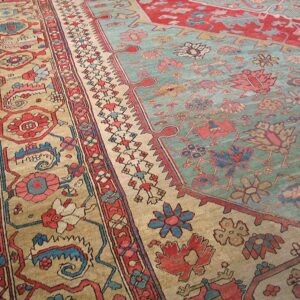 Antique Persian Serapi Carpet 16'8"×24'10" Sky Blue & Camel, Circa 1890 - detail view 1