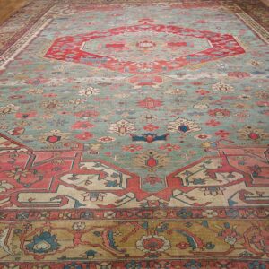 Antique Persian Serapi Carpet 16'8"×24'10" Sky Blue & Camel, Circa 1890 - detail view 2