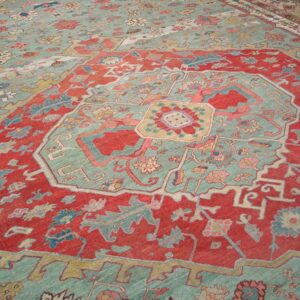 Antique Persian Serapi Carpet 16'8"×24'10" Sky Blue & Camel, Circa 1890 - detail view 3