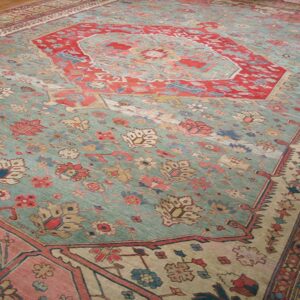 Antique Persian Serapi Carpet 16'8"×24'10" Sky Blue & Camel, Circa 1890 - detail view 4