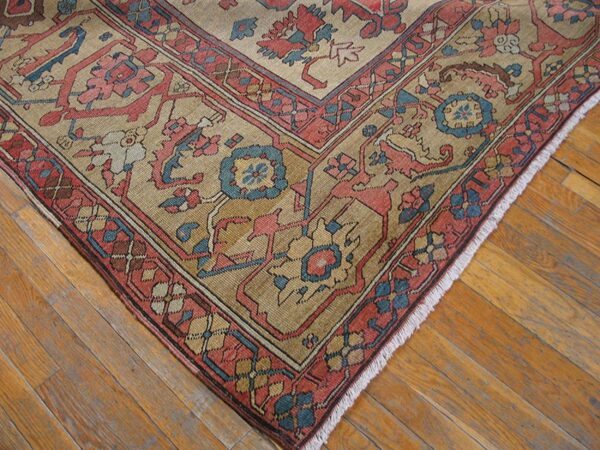 Antique persian serapi carpet 16'8"×24'10" sky blue & camel, circa 1890 - detail view 5
