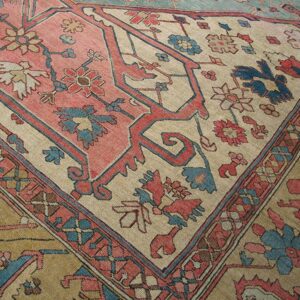 Antique Persian Serapi Carpet 16'8"×24'10" Sky Blue & Camel, Circa 1890 - detail view 6
