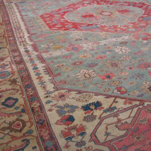 Antique Persian Serapi Carpet 16'8"×24'10" Sky Blue & Camel, Circa 1890 - detail view 7